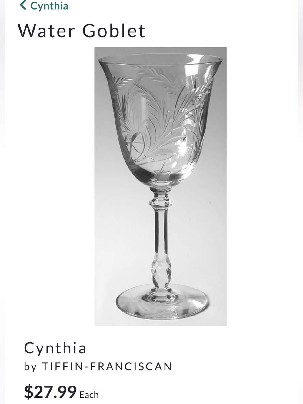 Cynthia by TIFFIN-FRANCISCAN Water Goblet/Wine,8pc!EXCELLENT